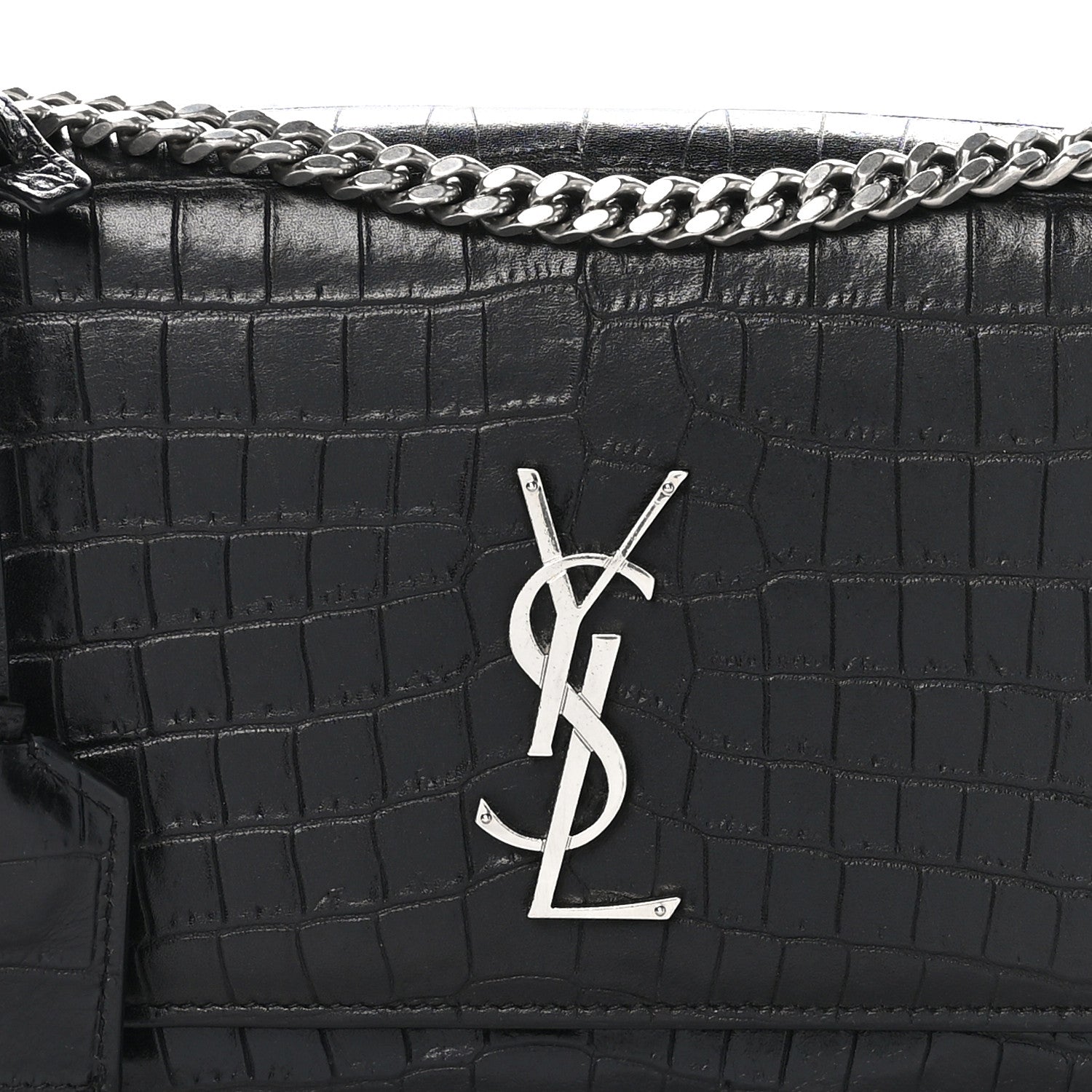 Saint Laurent Calfskin Crocodile Embossed Medium Monogram Sunset Black 9 of 11