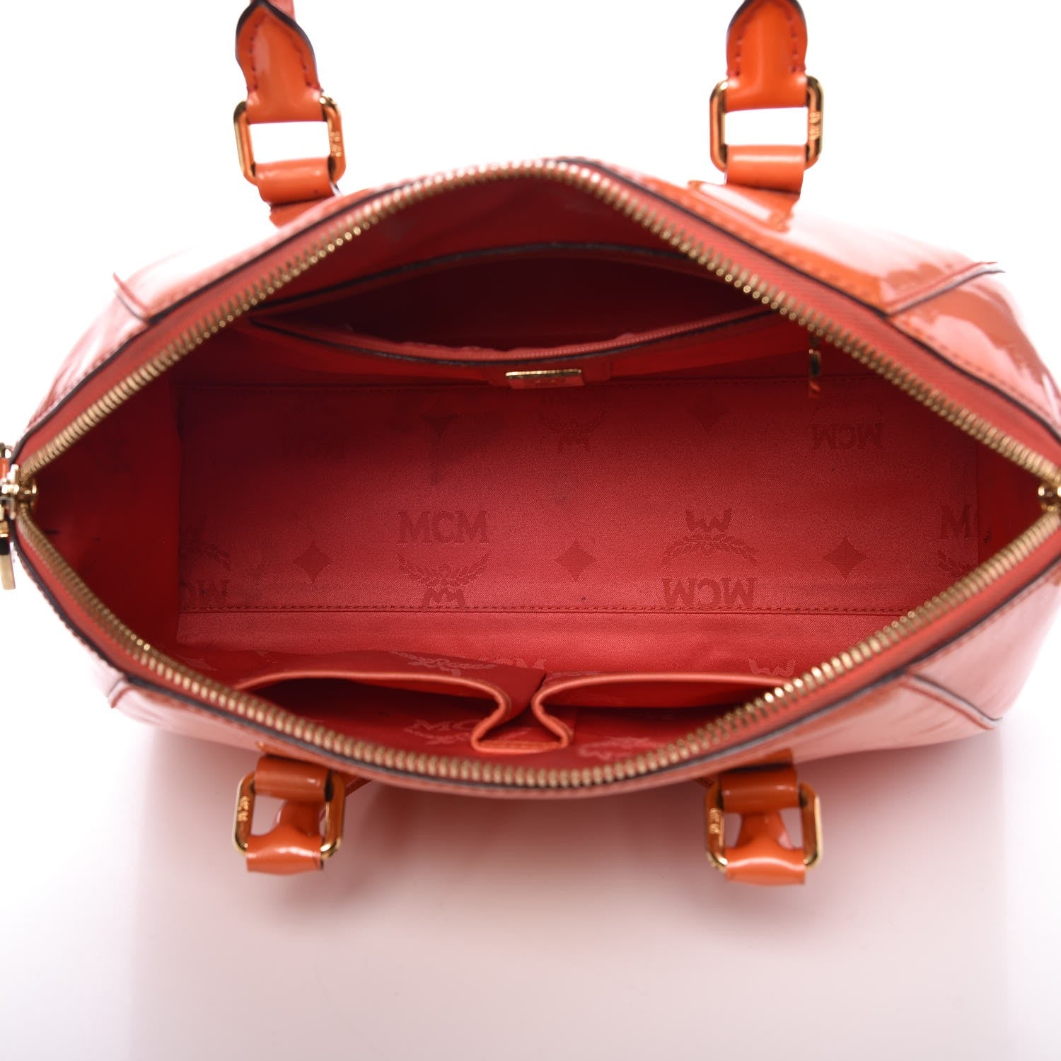 MCM Monogram Patent Zip Top Tote Orange 5 of 23