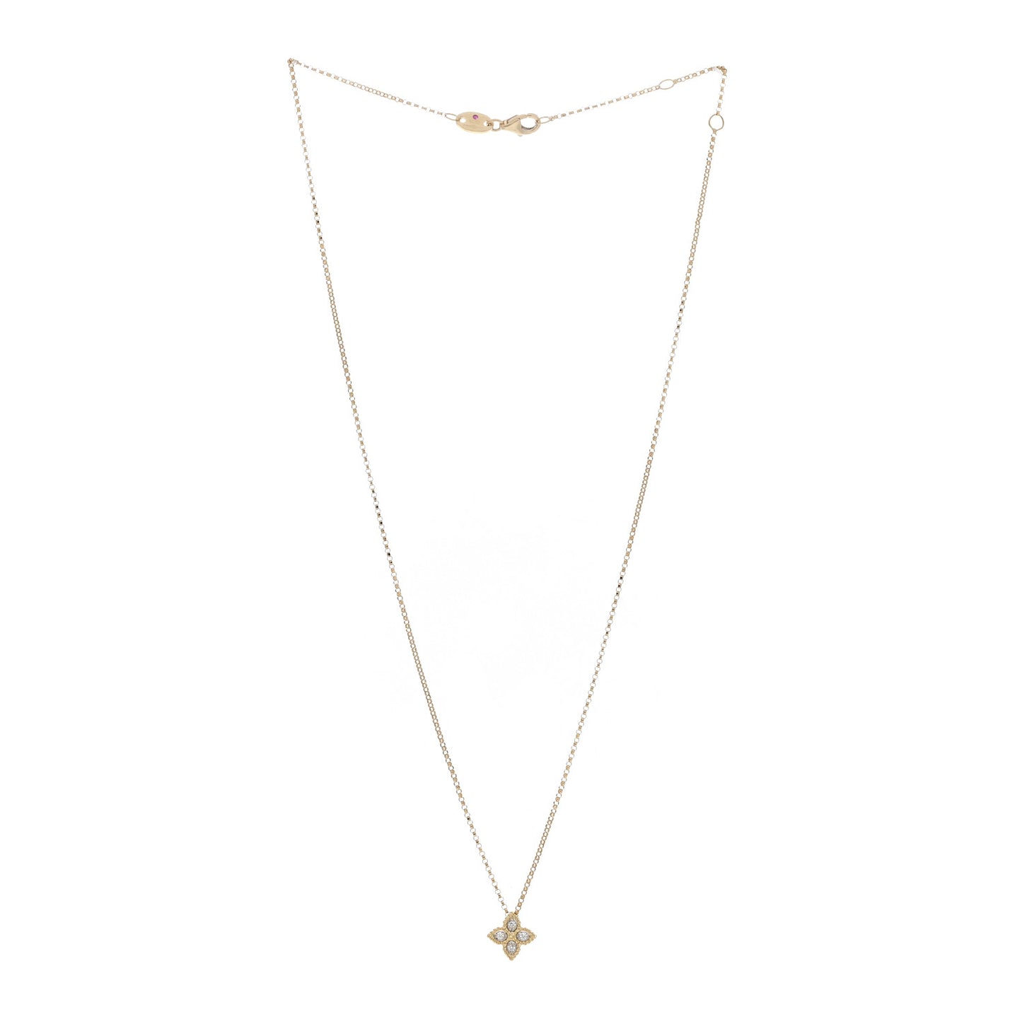 18K Yellow White Gold Diamond Small Princess Flower Pendant Necklace
