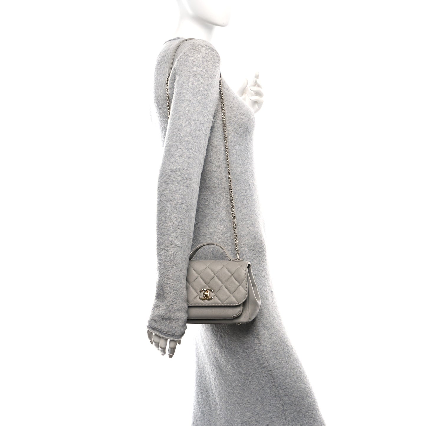 Caviar Quilted Small Business Affinity Flap Grey