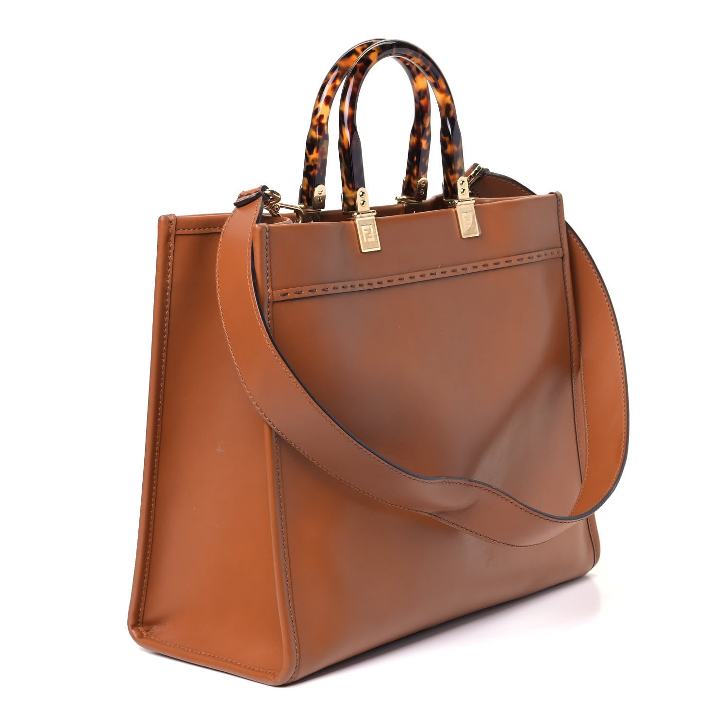 Fendi Vitello King Plexiglass Medium Fendi Sunshine Shopper Tote Cuoio 3 of 10