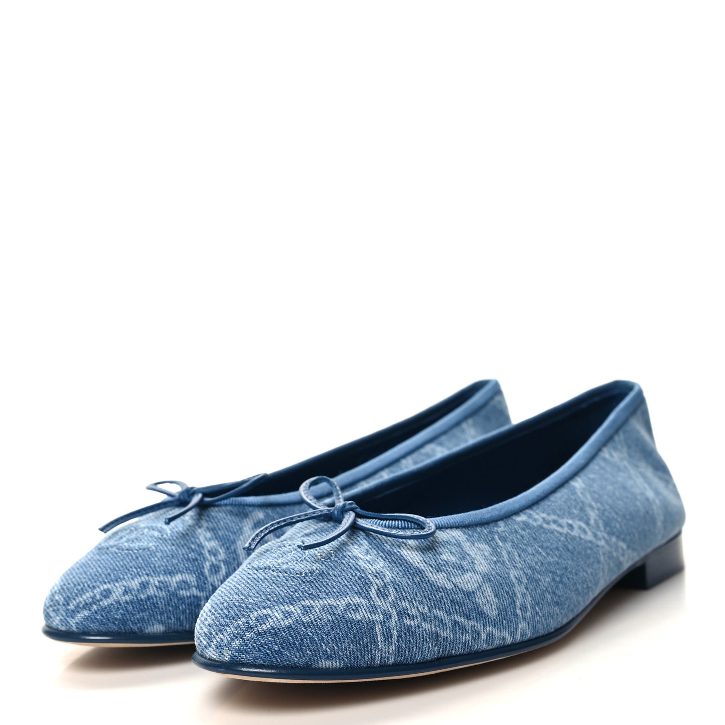 Denim Printed Cap Toe Ballerina Flats 41 Blue
