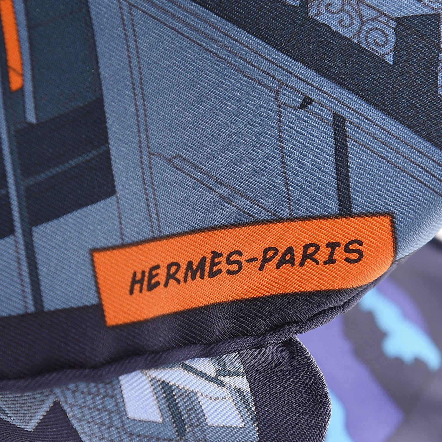 Hermes Silk Space Shopping Au Faubourg Pocket Square Marine Orange Violet 4 of 6