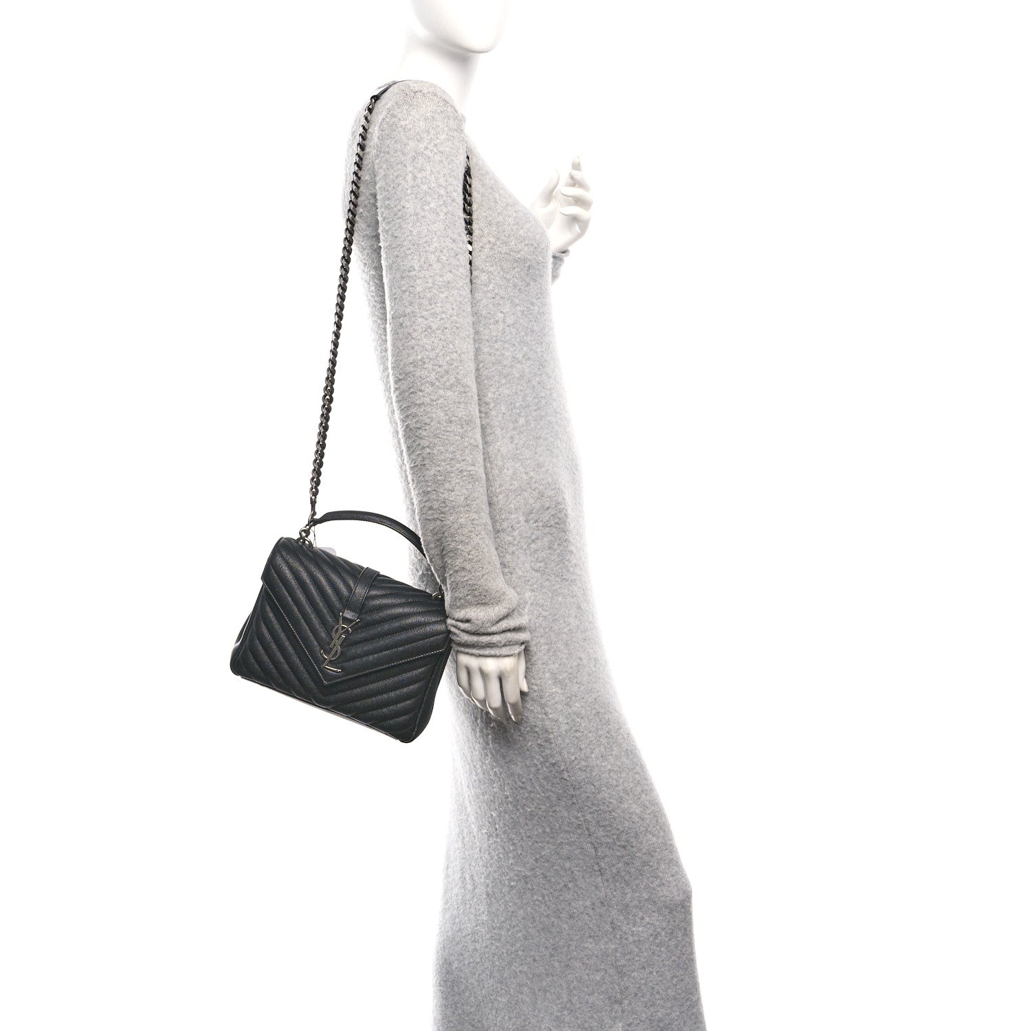 Saint Laurent Sheepskin Matelasse Chevron Monogram Medium College Bag Black 2 of 11