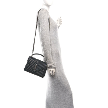 Saint Laurent Sheepskin Matelasse Chevron Monogram Medium College Bag Black 2 of 11
