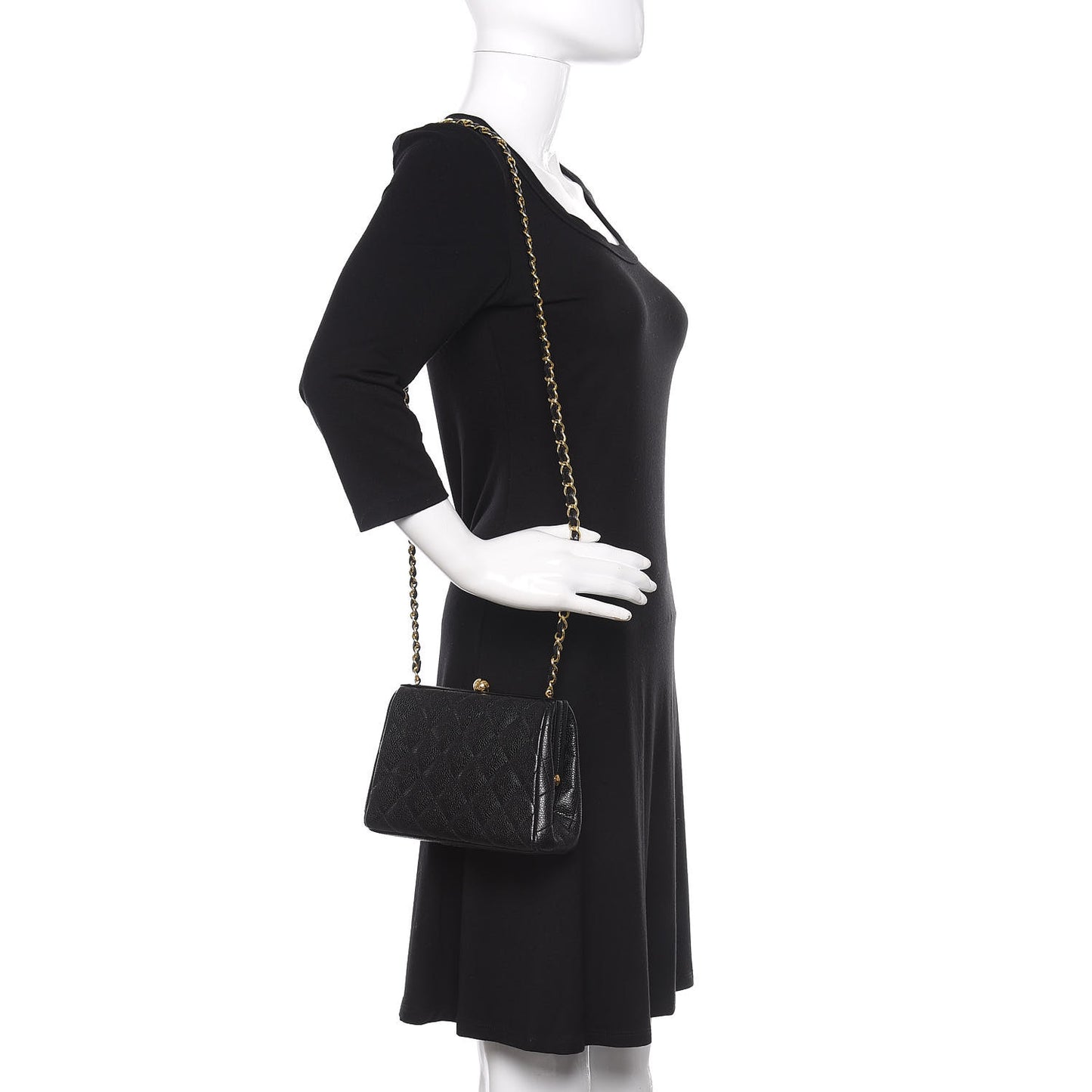 Caviar Quilted Frame Evening Bag Black