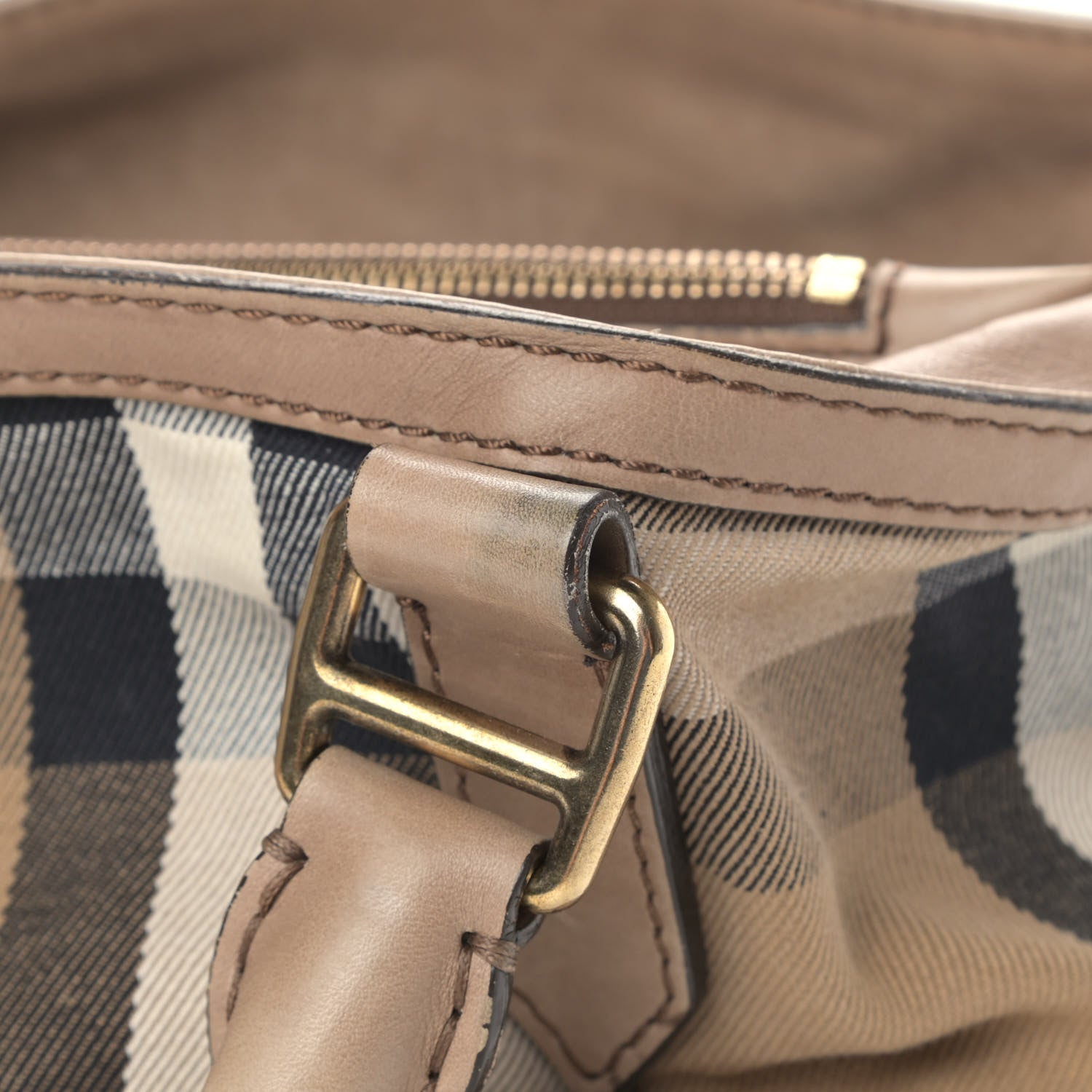 Burberry Calfskin House Check Medium Brecon Tote Dark Stone 8 of 9