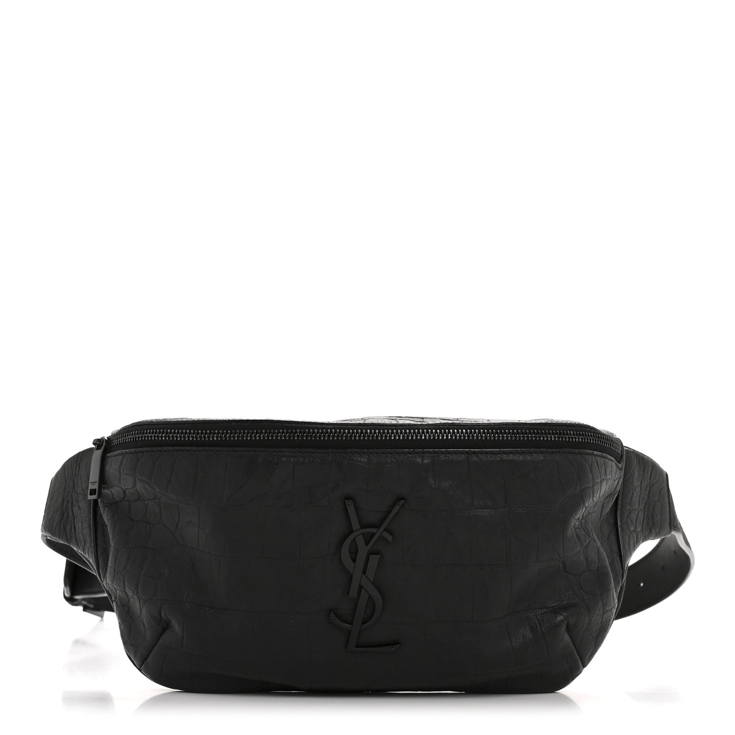 Calfskin Crocodile Embossed Monogram Belt Bag Black