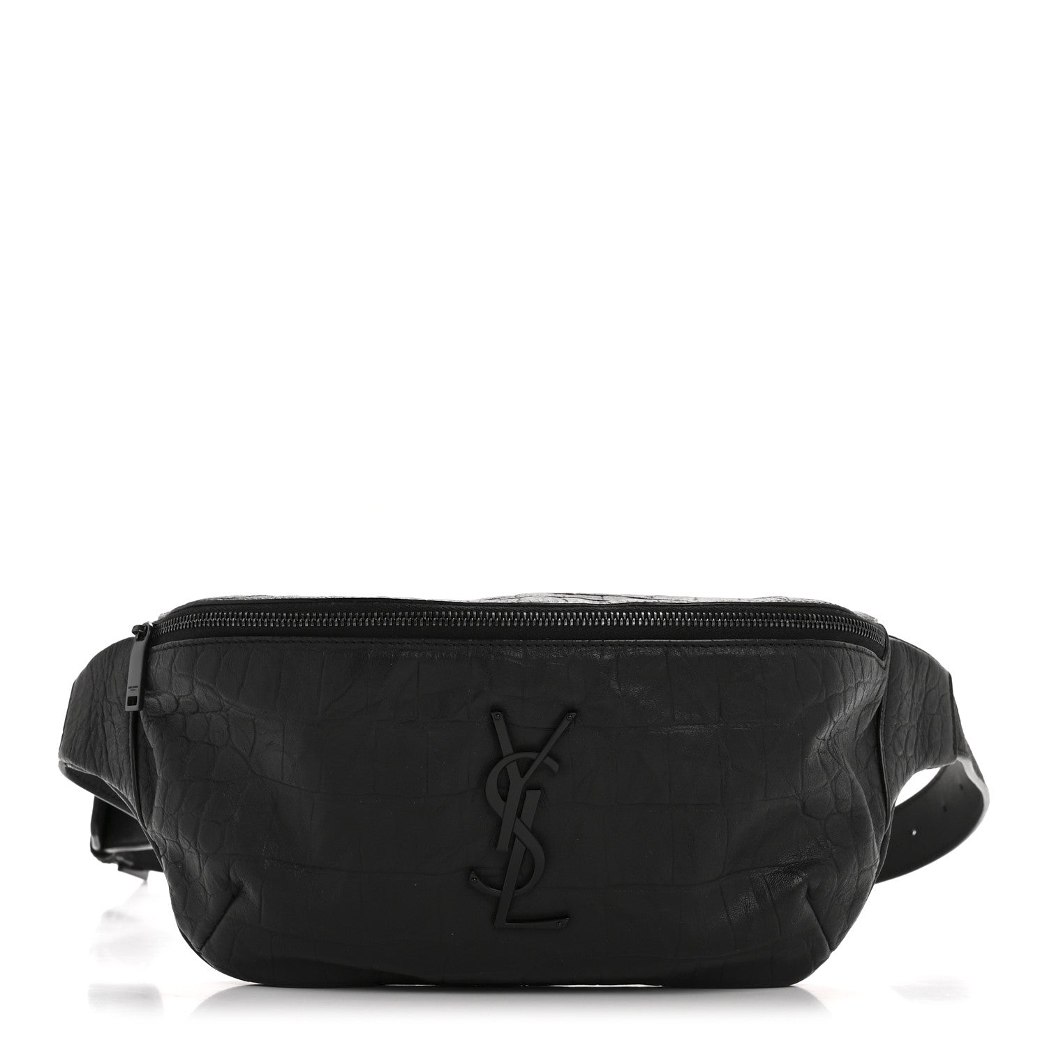 Saint Laurent Calfskin Crocodile Embossed Monogram Belt Bag Black 1 of 14