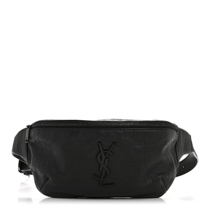 Saint Laurent Calfskin Crocodile Embossed Monogram Belt Bag Black 1 of 14