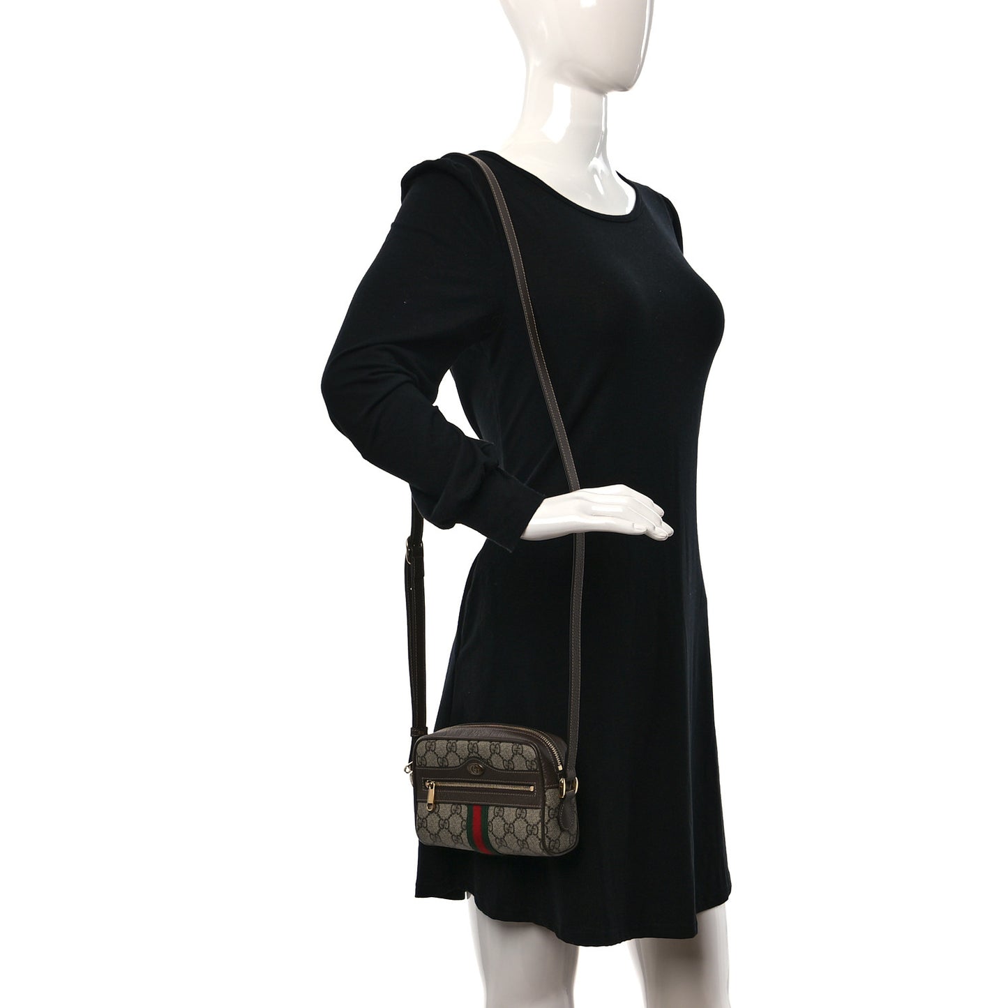 GG Supreme Monogram Web Mini Ophidia Shoulder Bag Brown