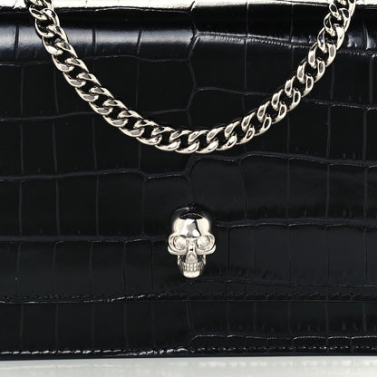 Alexander McQueen Calfskin Crocodile Embossed Skull Mini Crossbody Bag Black 7 of 9