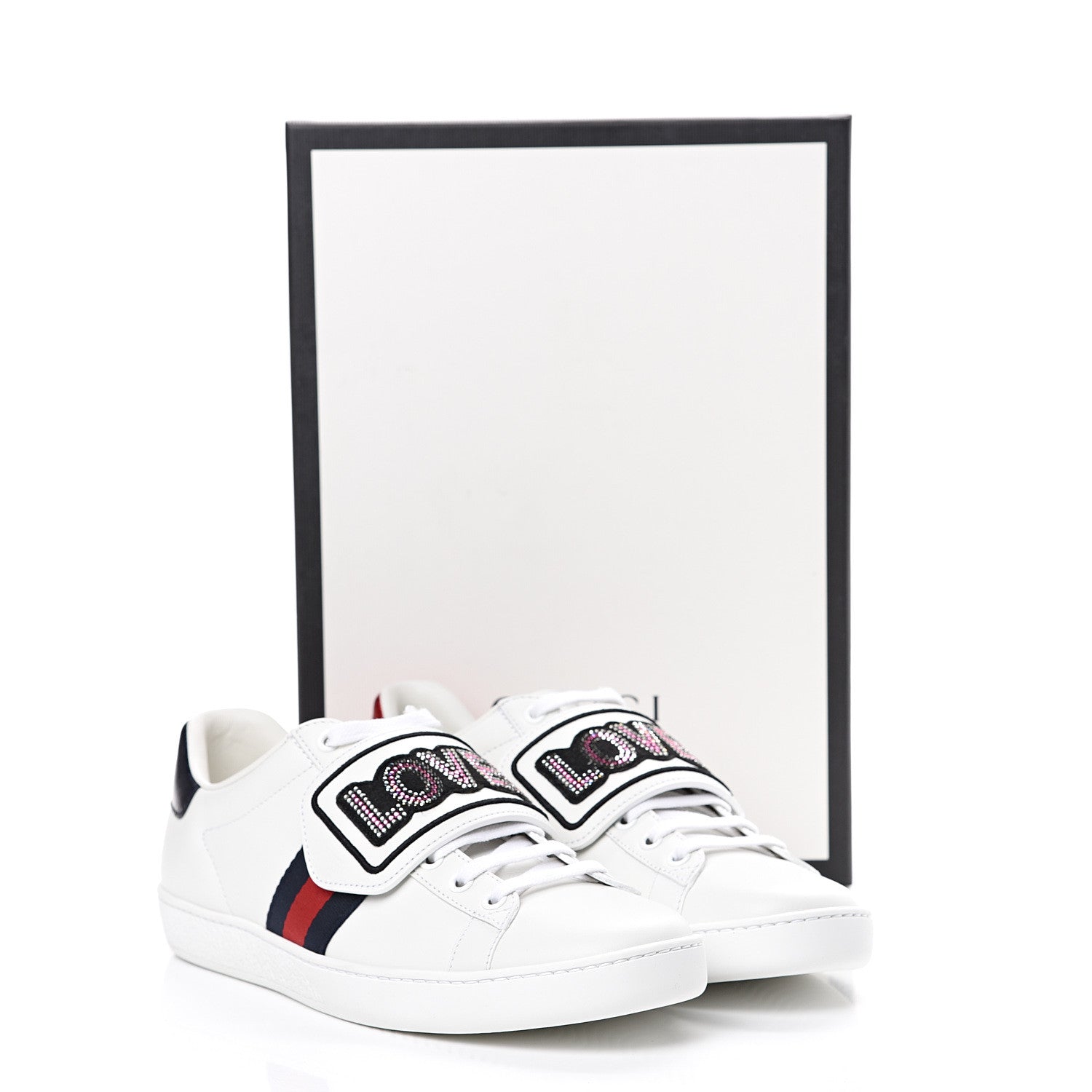 Gucci Calfskin Ayers Web Crystal LOVED Womens New Ace Sneakers 38.5 White 8 of 8