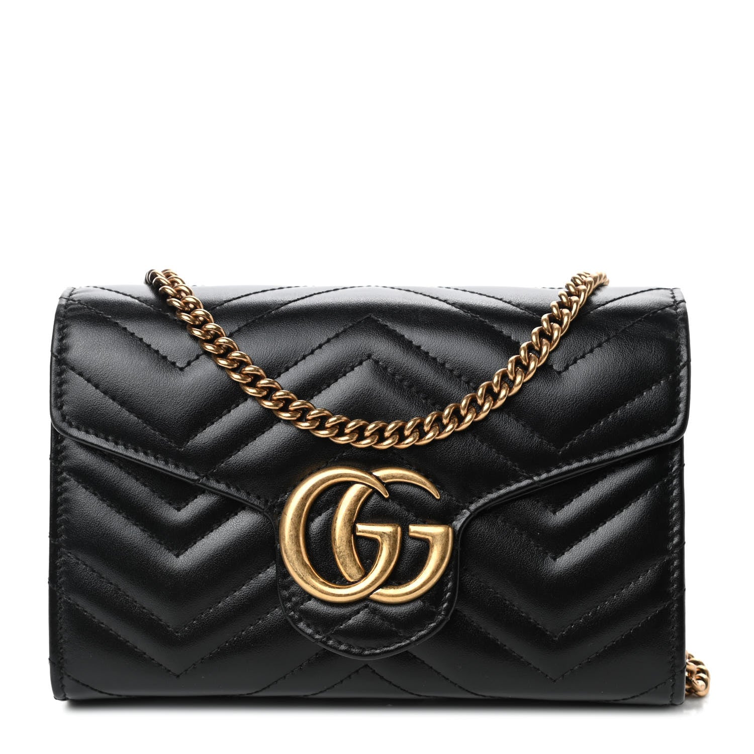 Gucci Calfskin Matelasse GG Marmont Chain Wallet Black 1 of 4