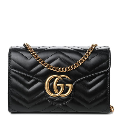 Gucci Calfskin Matelasse GG Marmont Chain Wallet Black 1 of 4