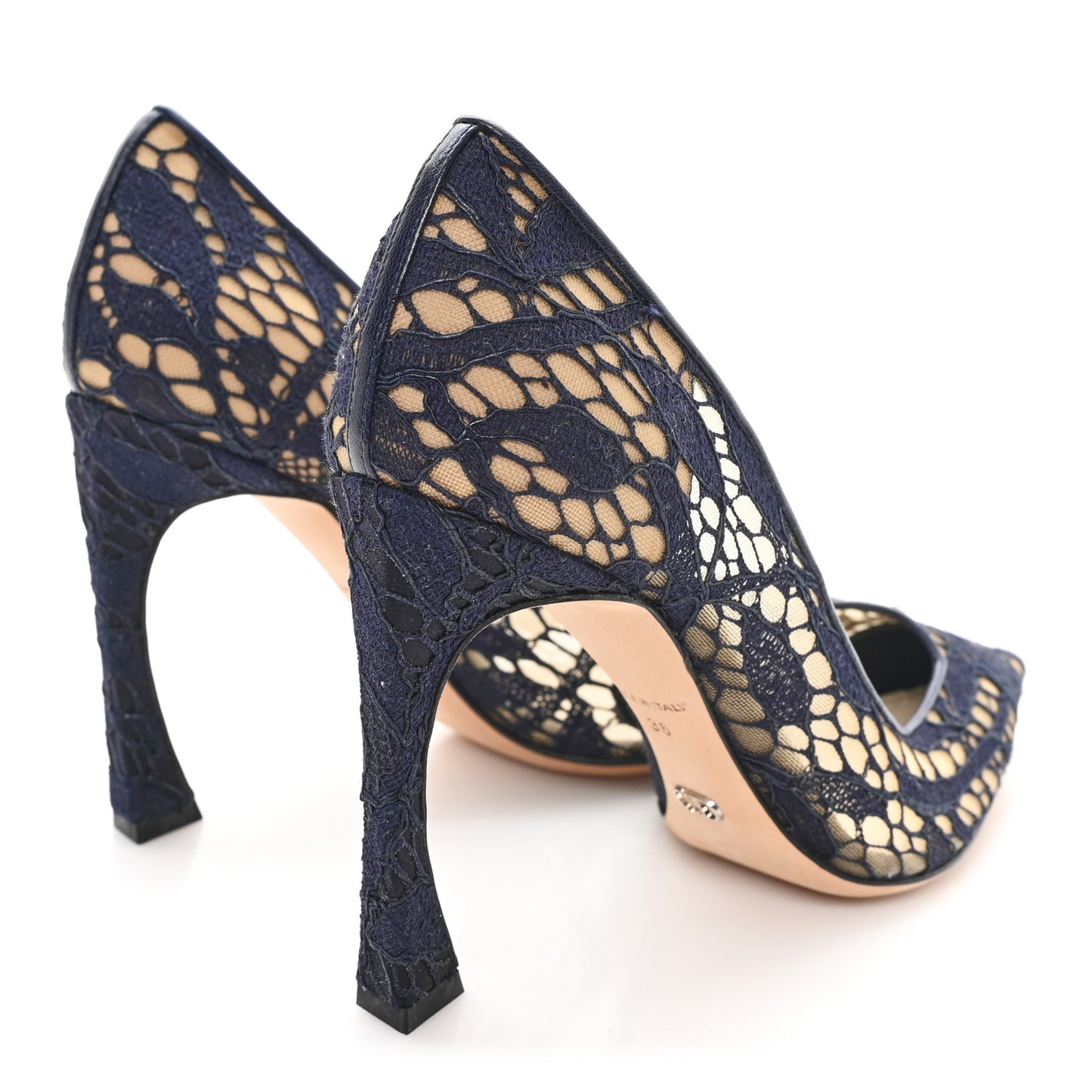 Calfskin Mesh Lace Pumps 36 Marine Blu
