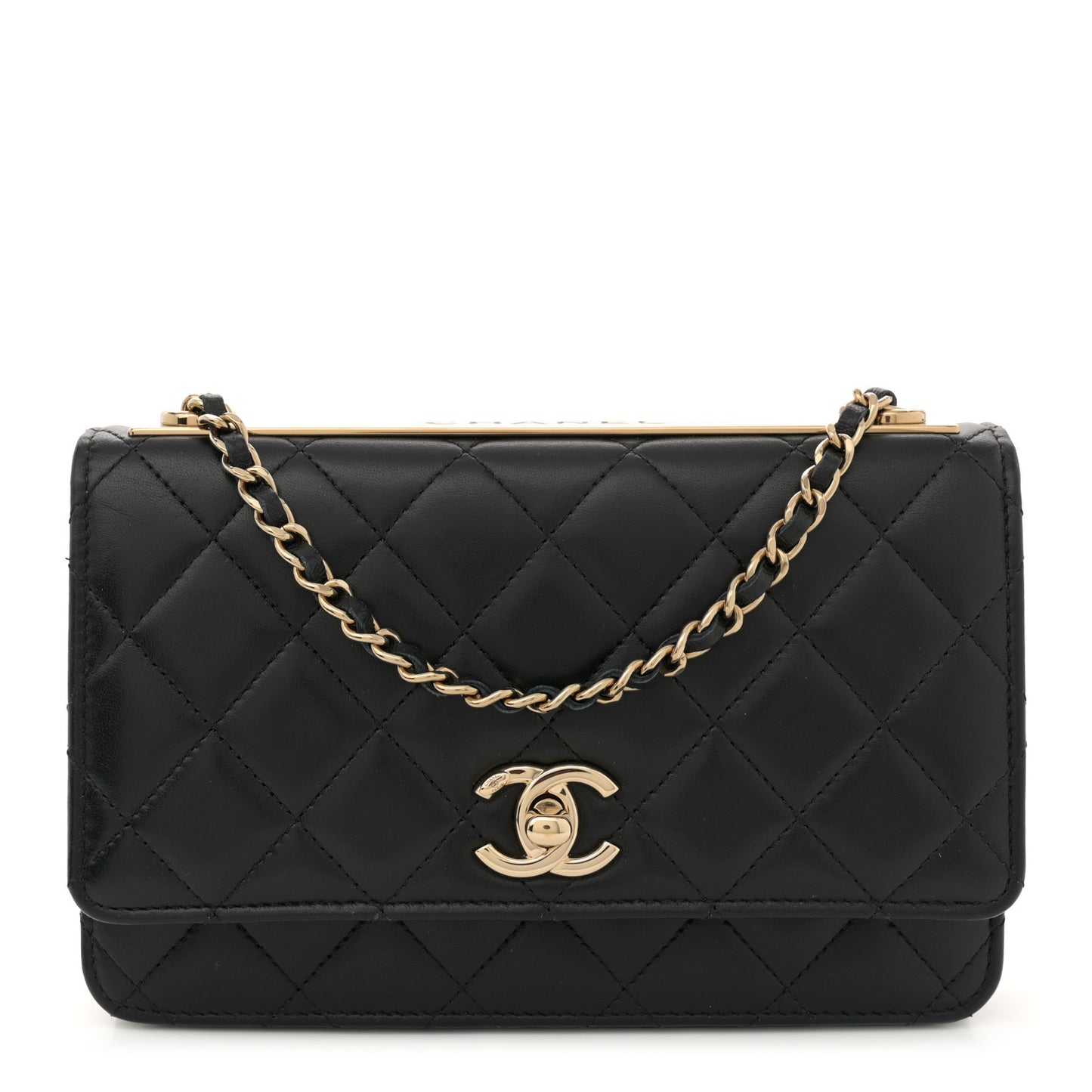 Lambskin Quilted Trendy CC Wallet On Chain WOC Black