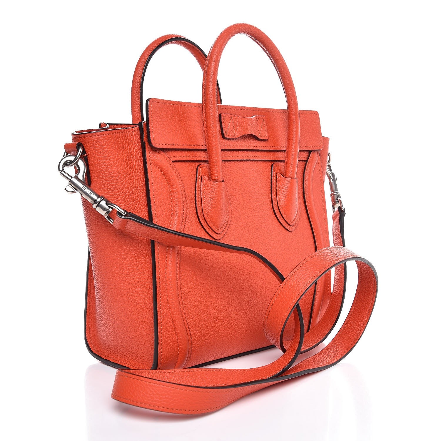Celine Drummed Calfskin Nano Luggage Vermillion 4 of 8