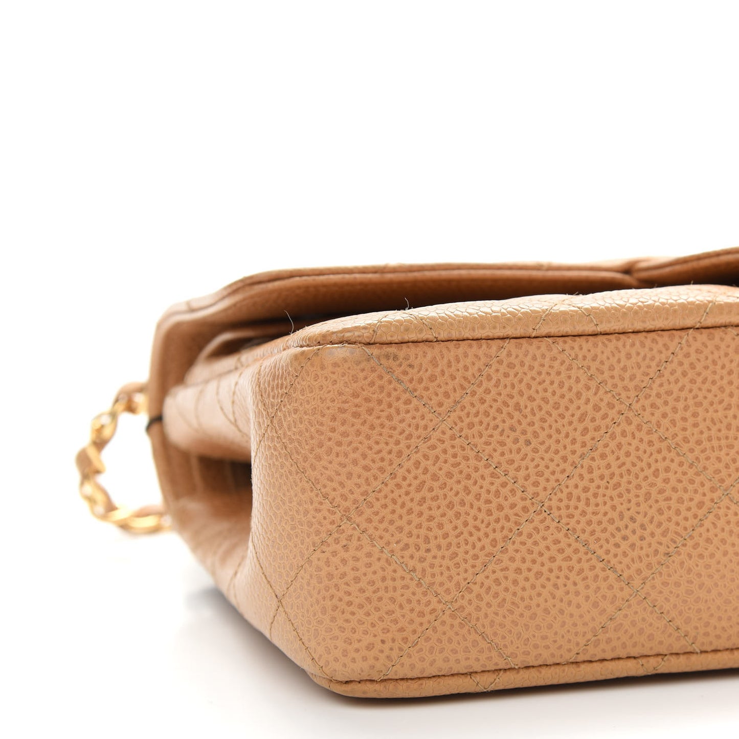 Caviar Quilted Small Double Flap Beige