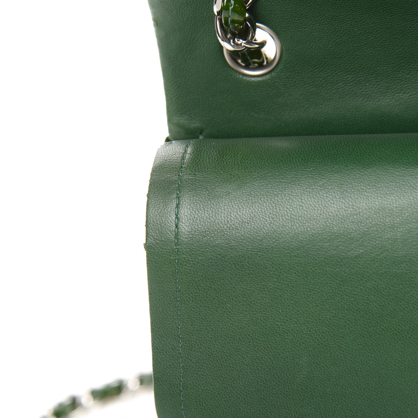 Patent Calfskin Quilted Jumbo Double Flap Green