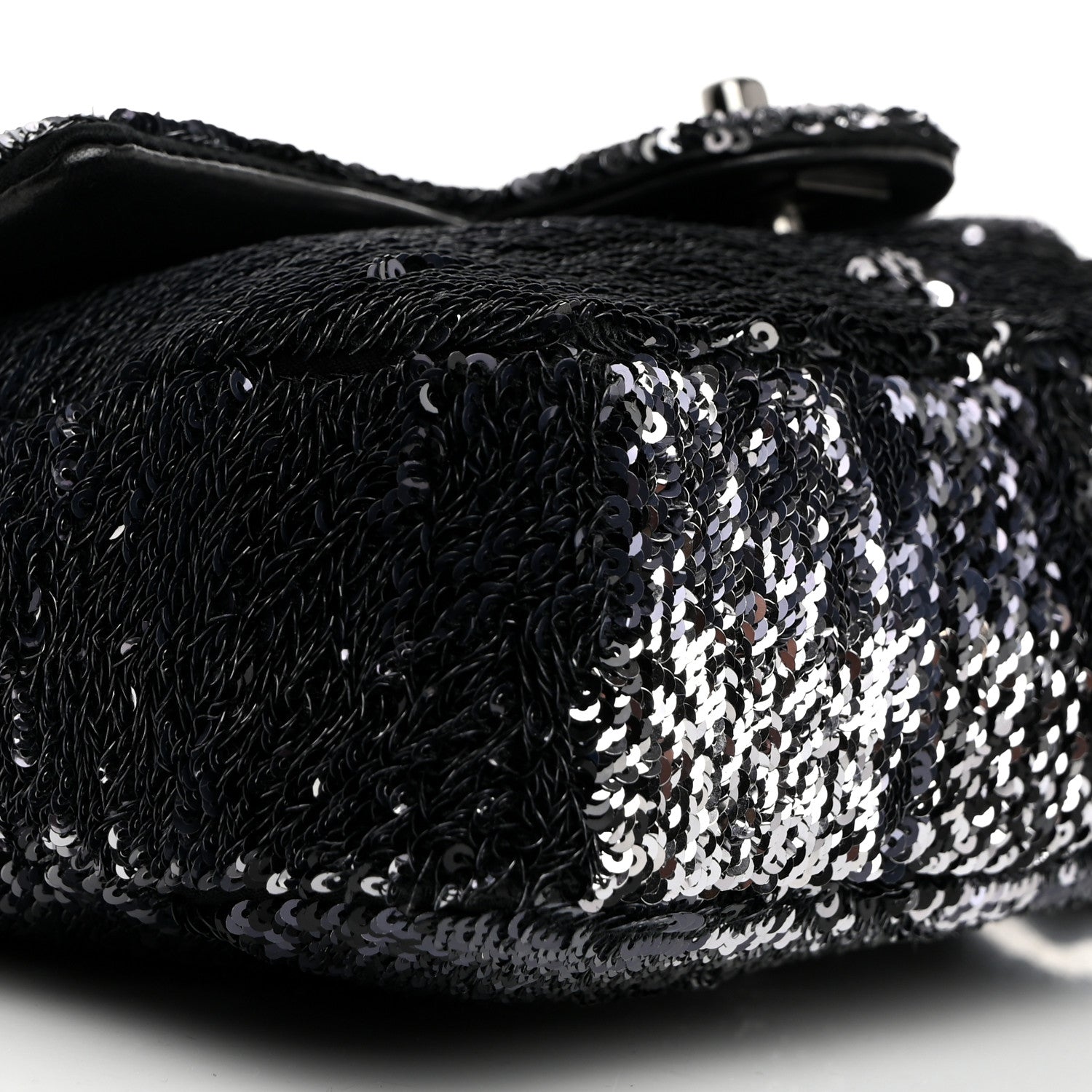 Chanel Sequin Mini Rectangular Single Flap Black Silver 9 of 10