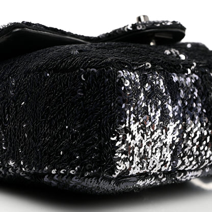 Chanel Sequin Mini Rectangular Single Flap Black Silver 9 of 10