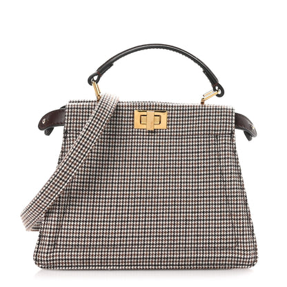 Fendi Wool Fabric Jacquard Cuoio Small Houndstooth FF 1974 Petite Peekaboo I SEE U Satchel Grigio Anthracite 1 of 9