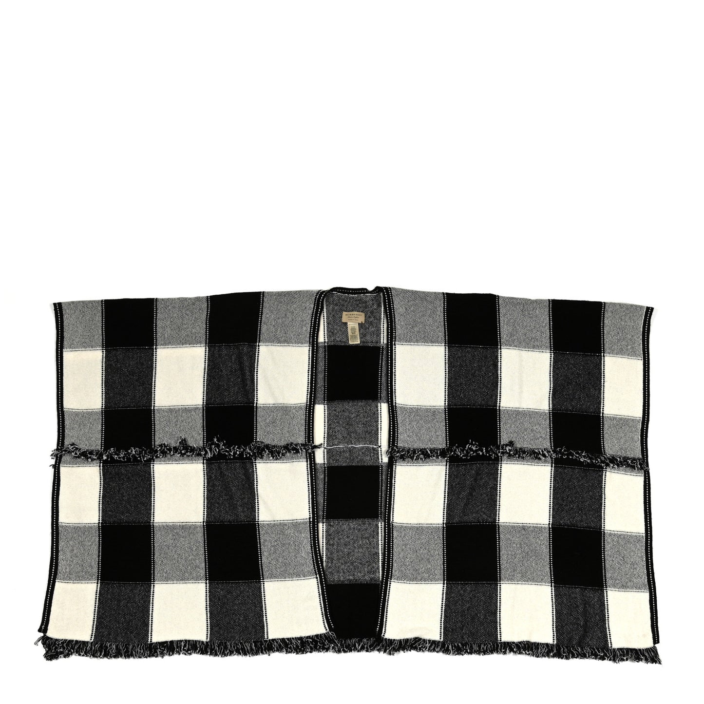 Wool Cashmere Fringe Poncho Black White