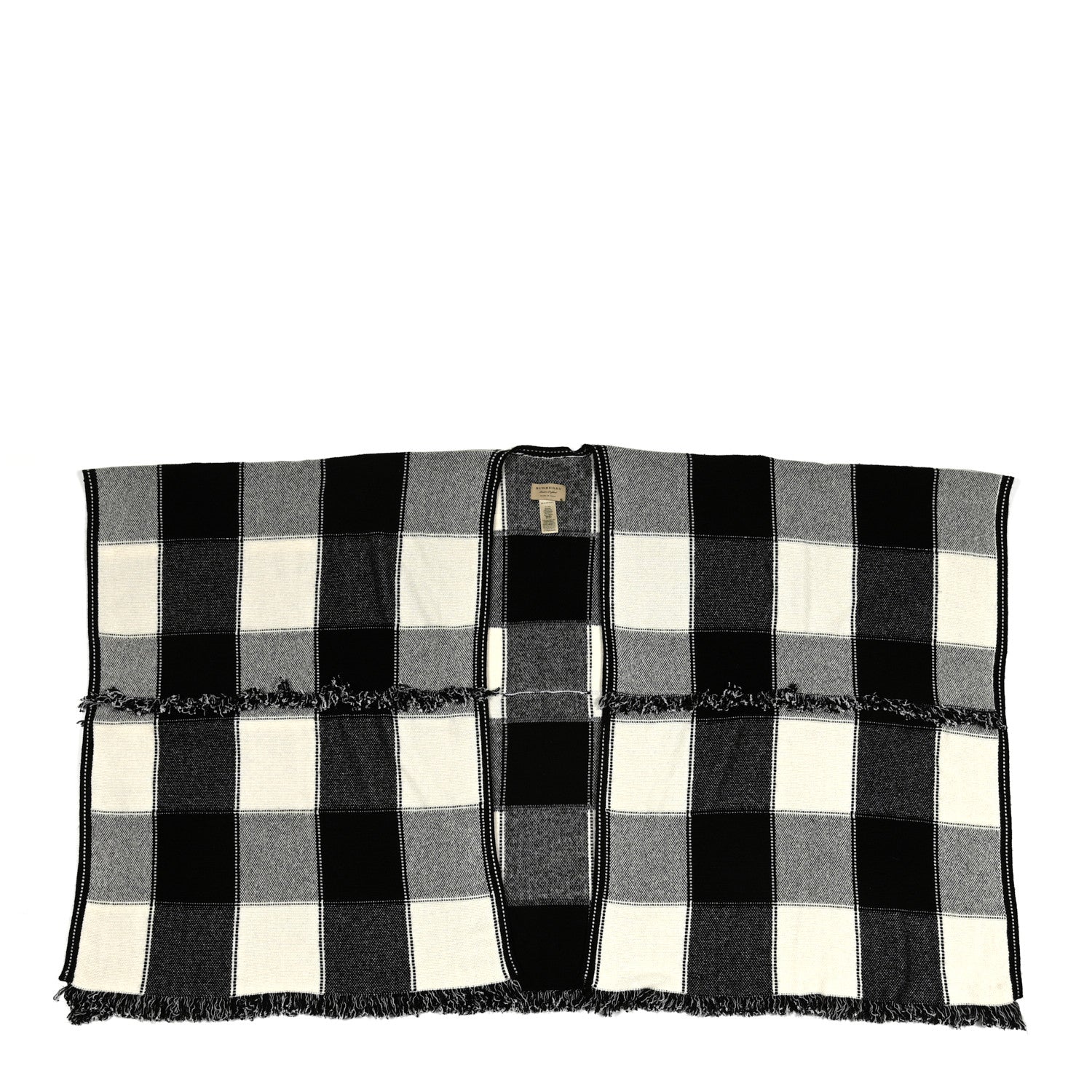 Burberry Wool Cashmere Fringe Poncho Black White 1 of 3