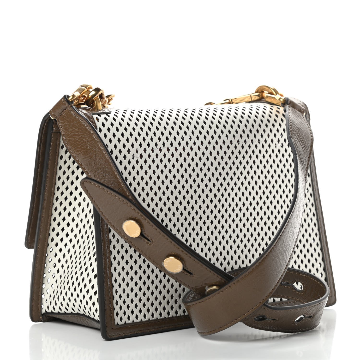 Fendi Vitello Liberty Glossy Lambskin F is Fendi Perforated Kan U Shoulder Bag White Ice Rust Maya 3 of 12
