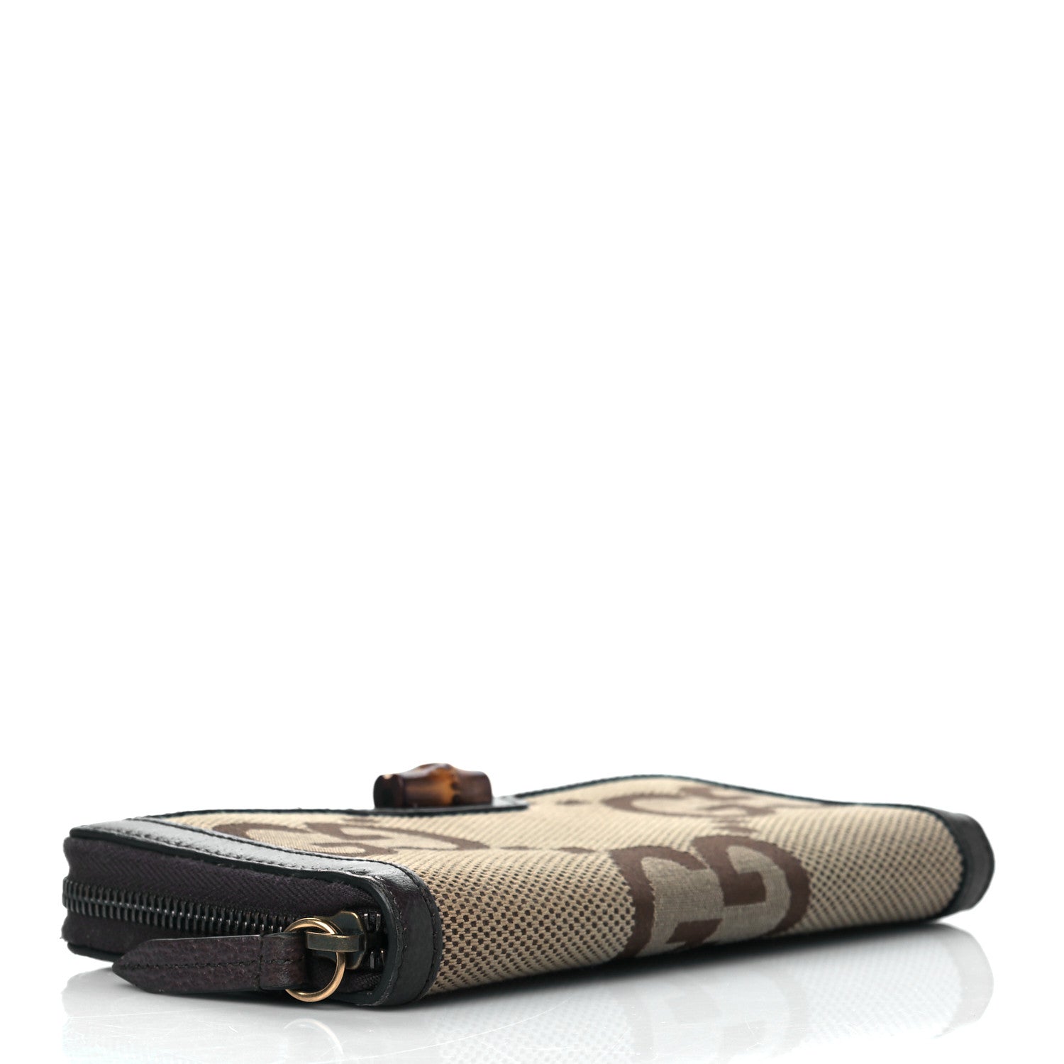Gucci Monogram Jumbo GG Textured Dollar Calfskin Diana Zip Around Continental Wallet Camel Ebony New Acero 4 of 9