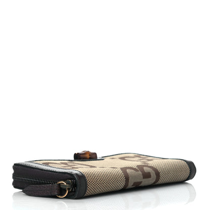 Gucci Monogram Jumbo GG Textured Dollar Calfskin Diana Zip Around Continental Wallet Camel Ebony New Acero 4 of 9