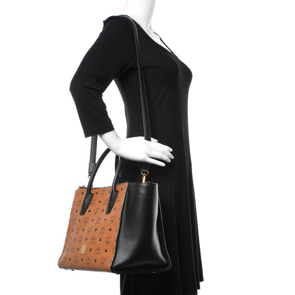 MCM Visetos Medium Kathy Double Zip Tote Cognac Black 2 of 8