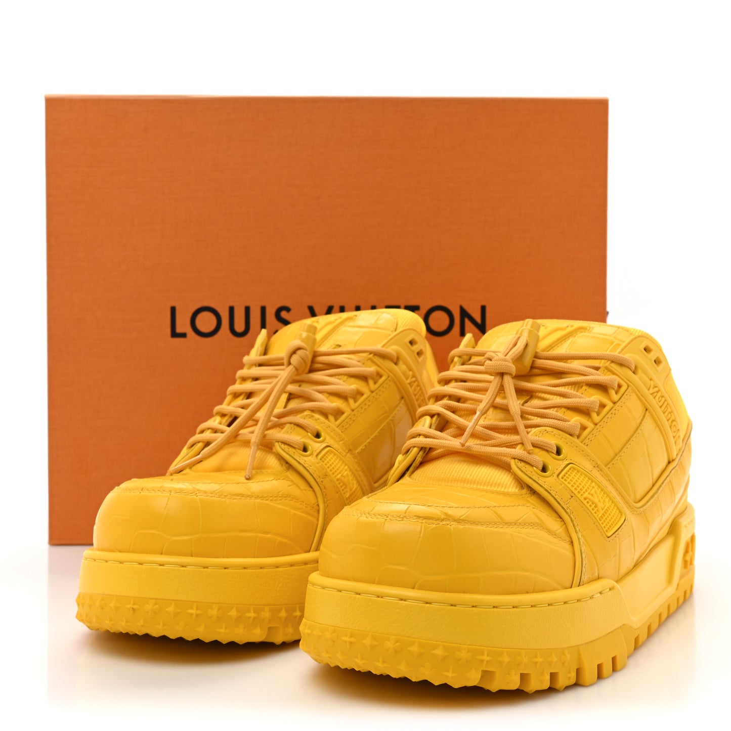 Calfskin Alligator Embossed Mens LV Trainer Maxi Sneakers 6 Yellow