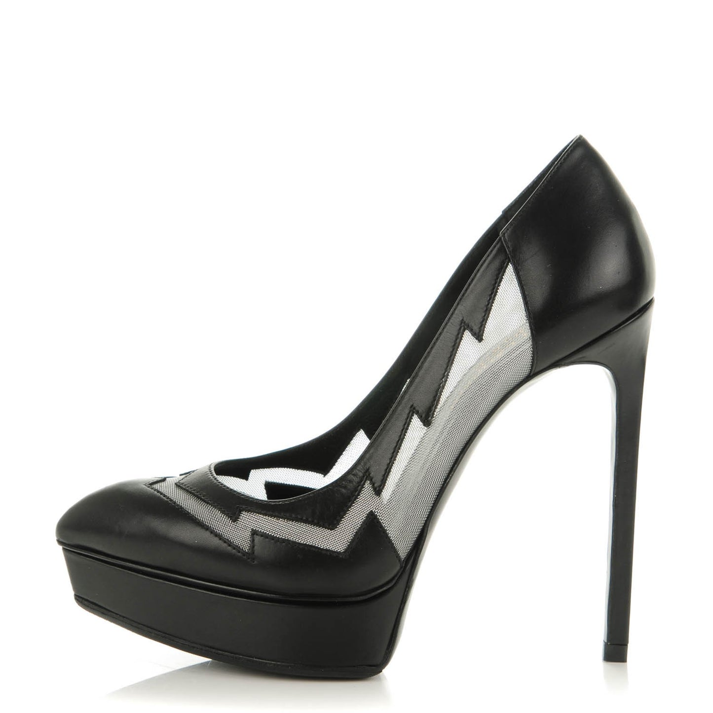 Calfskin Mesh Janis Flash 105 Platform Pumps 35.5 Nero Argento