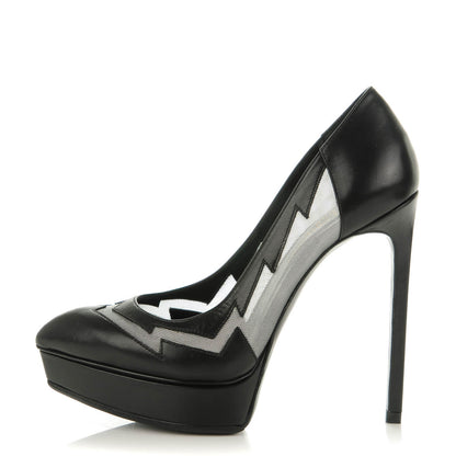 Saint Laurent Calfskin Mesh Janis Flash 105 Platform Pumps 35.5 Nero Argento 1 of 7