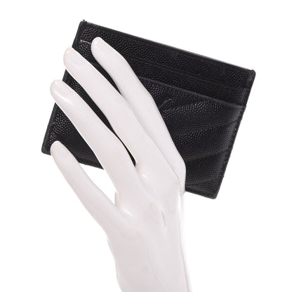 Saint Laurent Grain De Poudre Matelasse Chevron Monogram Credit Card Case Black 2 of 12