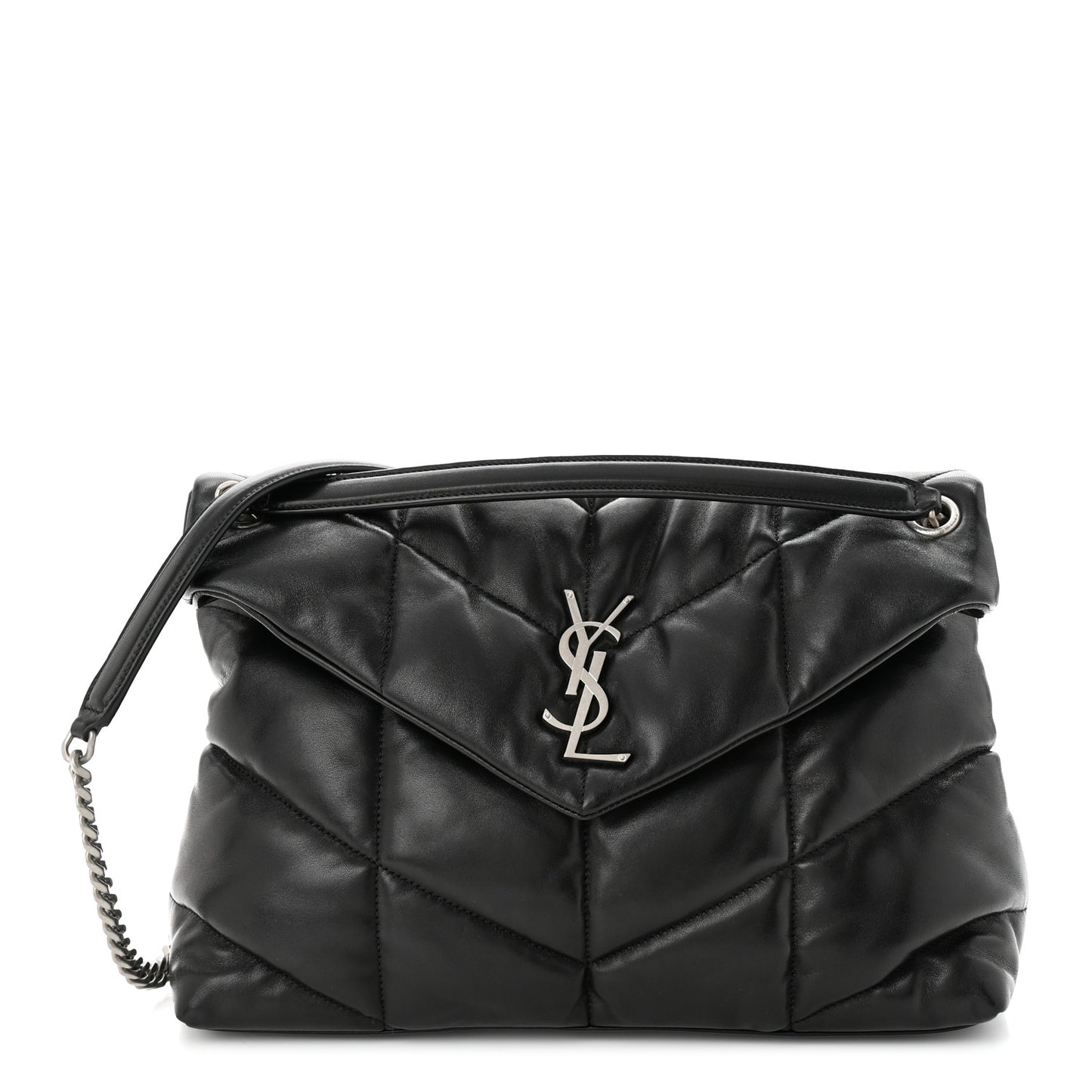 Lambskin Quilted Medium Loulou Puffer Monogram Chain Satchel Black