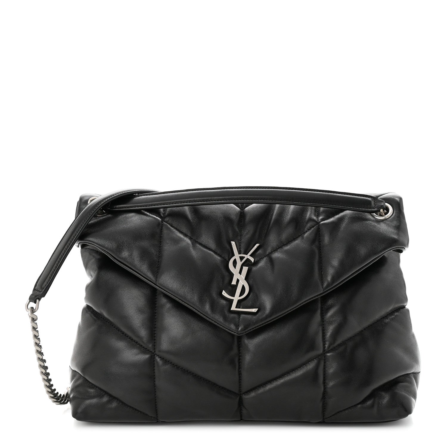 Saint Laurent Lambskin Quilted Medium Loulou Puffer Monogram Chain Satchel Black 1 of 10