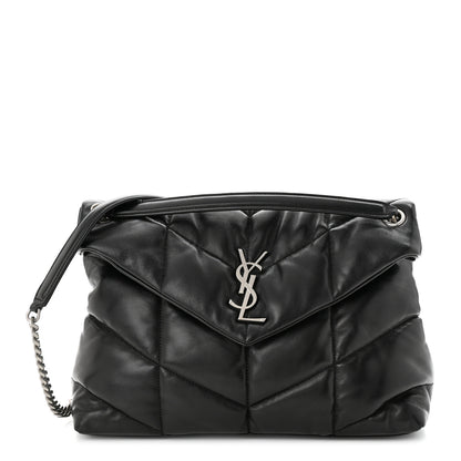 Saint Laurent Lambskin Quilted Medium Loulou Puffer Monogram Chain Satchel Black 1 of 10