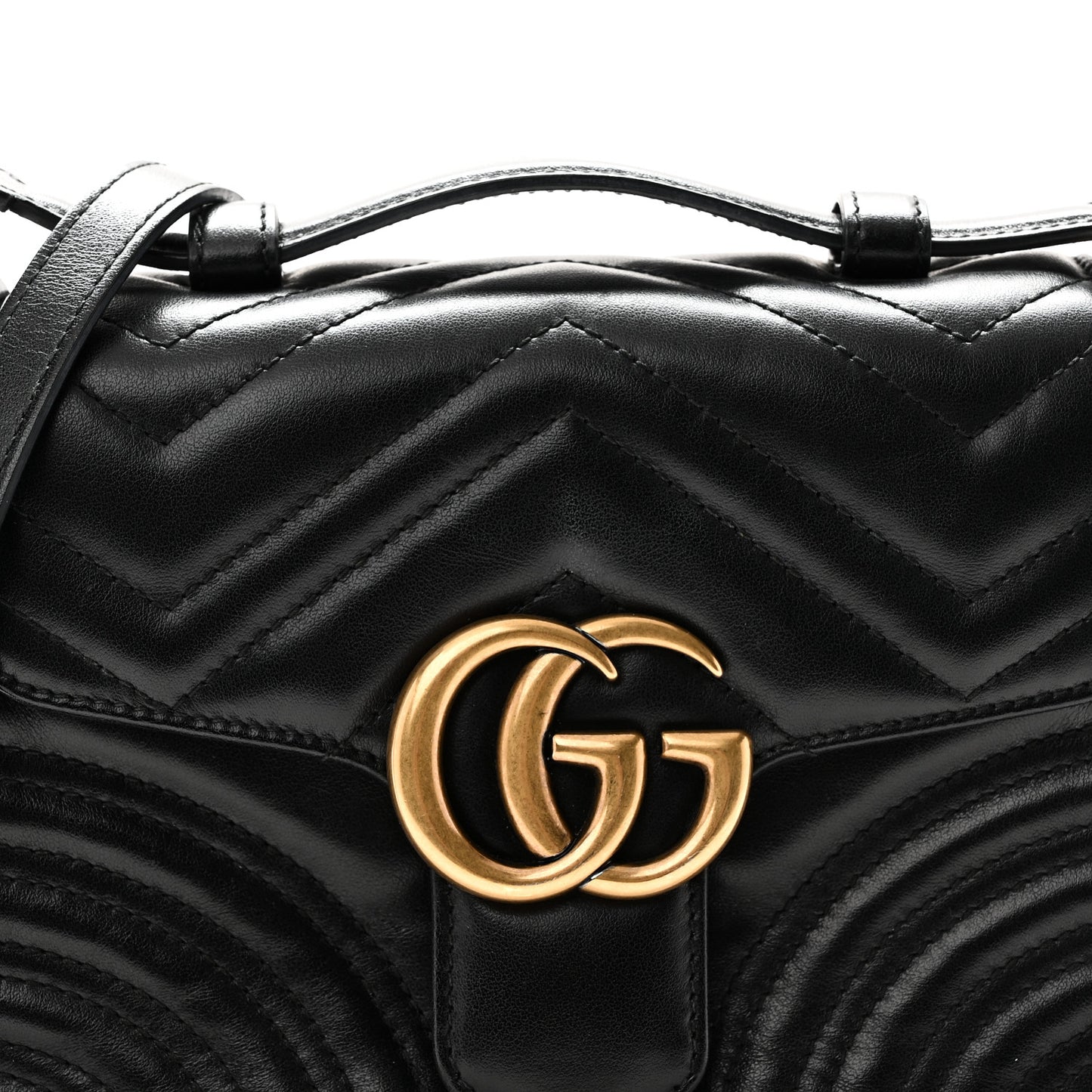 Calfskin Matelasse Mini GG Marmont Top Handle Shoulder Bag Black