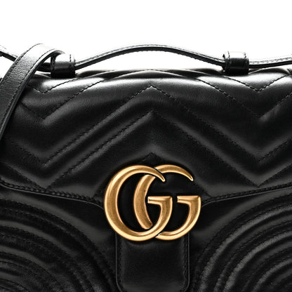 Gucci Calfskin Matelasse Mini GG Marmont Top Handle Shoulder Bag Black 8 of 10