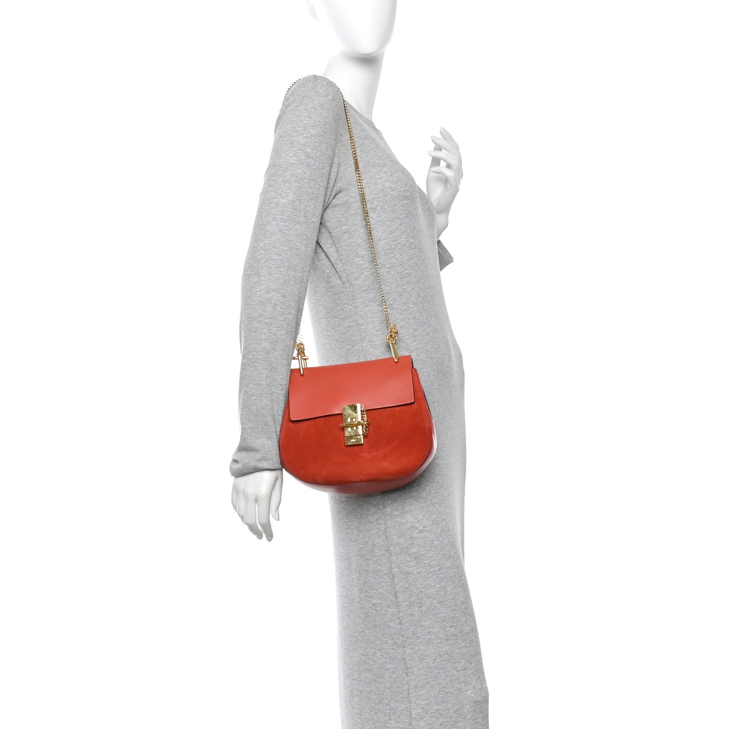 Suede Smooth Calfskin Drew Shoulder Bag Poppy