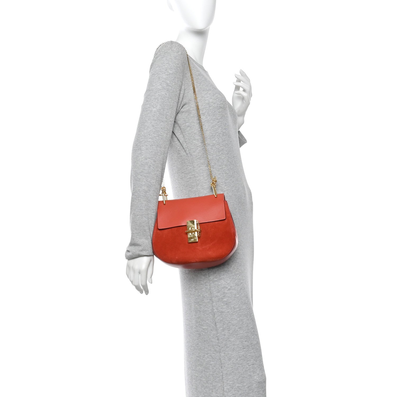 Chloe Suede Smooth Calfskin Drew Shoulder Bag Poppy 2 of 13