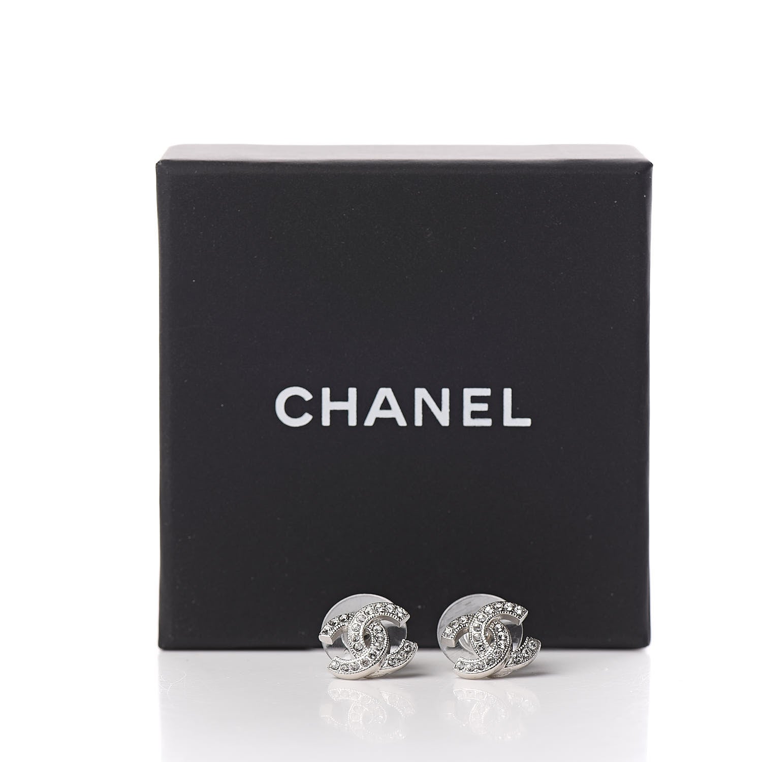 Chanel Crystal Timeless CC Earrings Silver 5 of 5