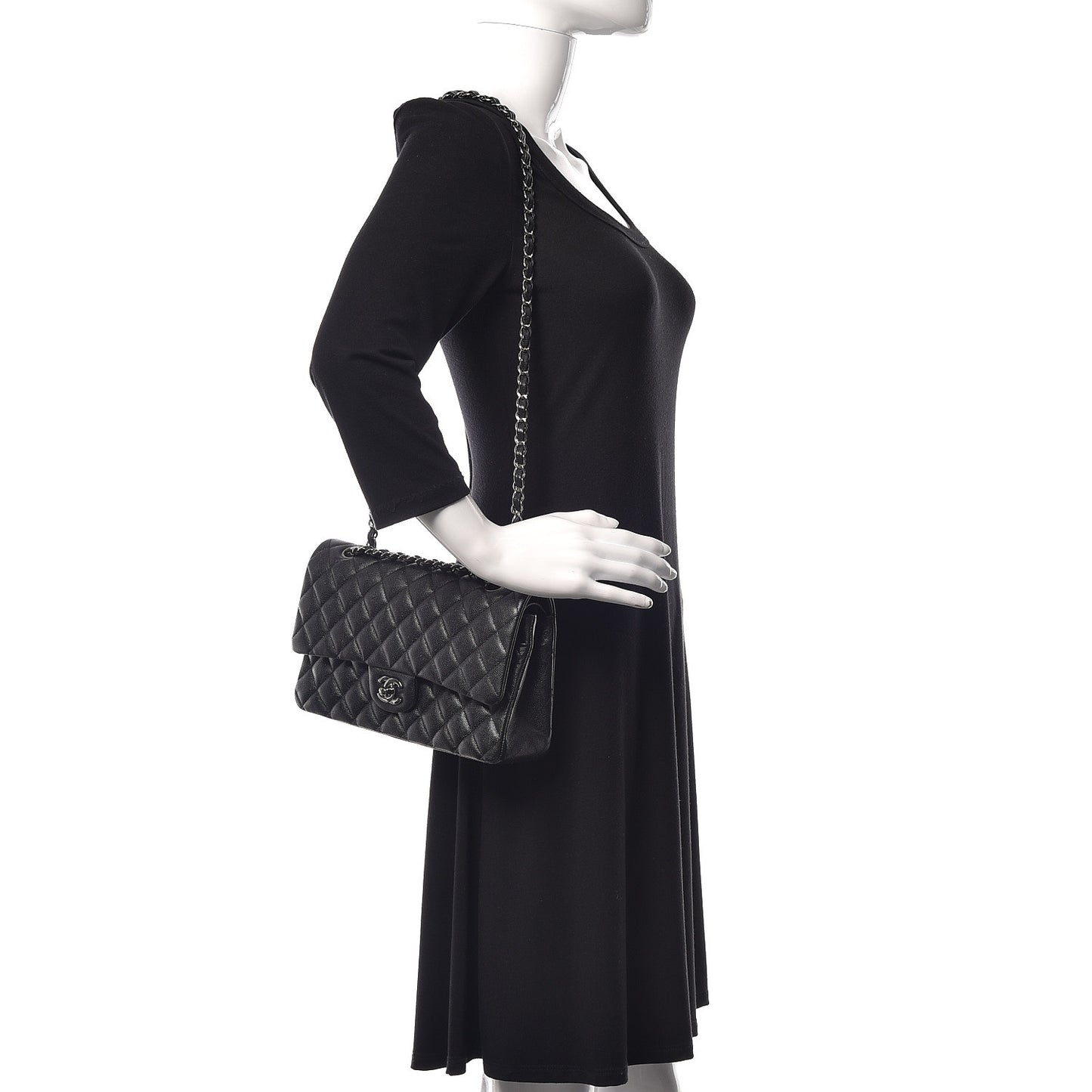 Iridescent Caviar Quilted Medium Double Flap Black