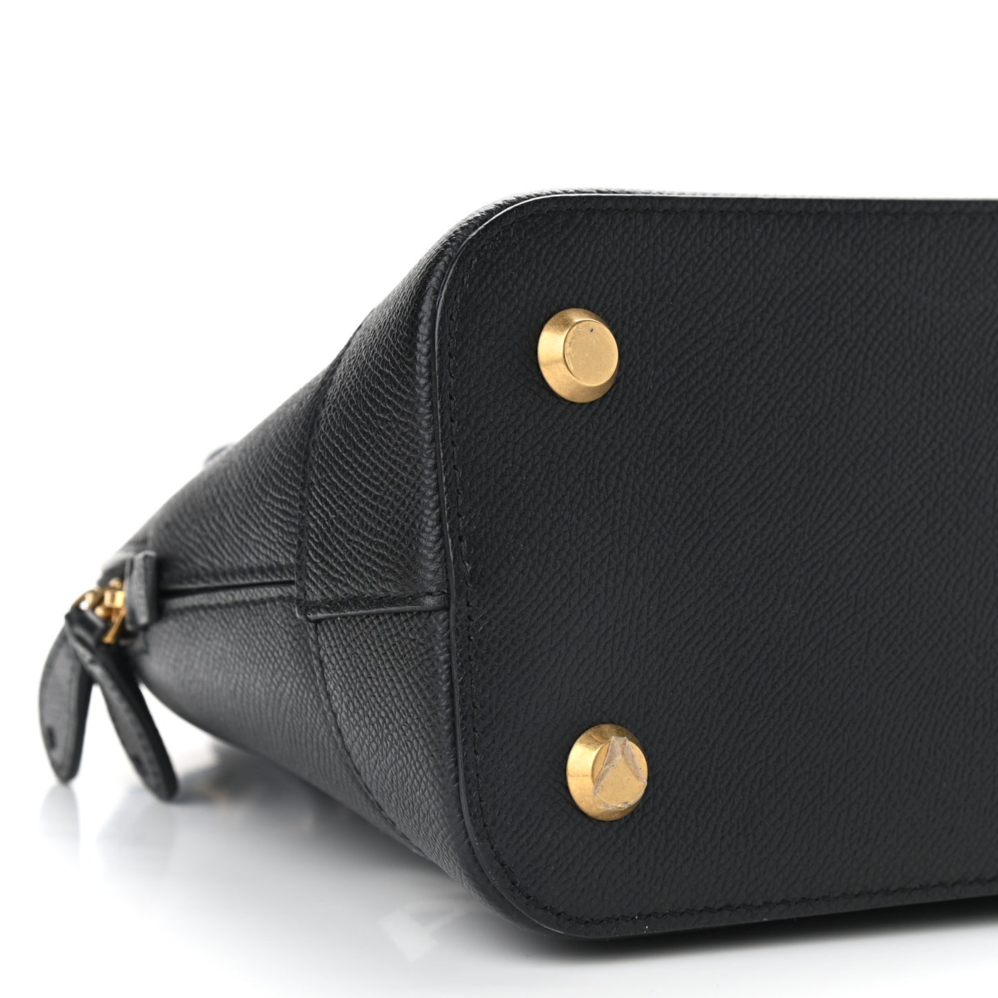 Signature Grained Calfskin Logo S Ville Top Handle Bag Black White