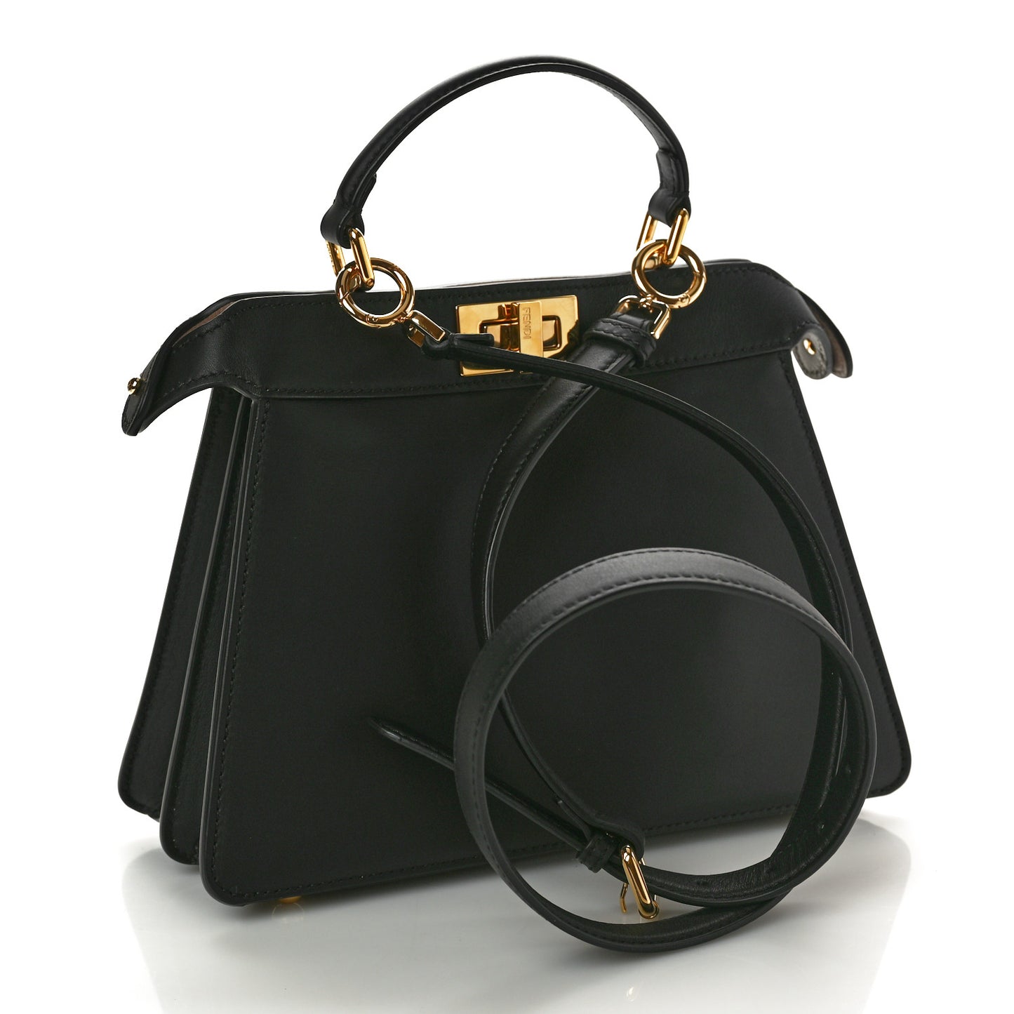 Vitello Seta Nappa Bi-Color Small Peekaboo I SEE U Satchel Black Light Rose Tortora