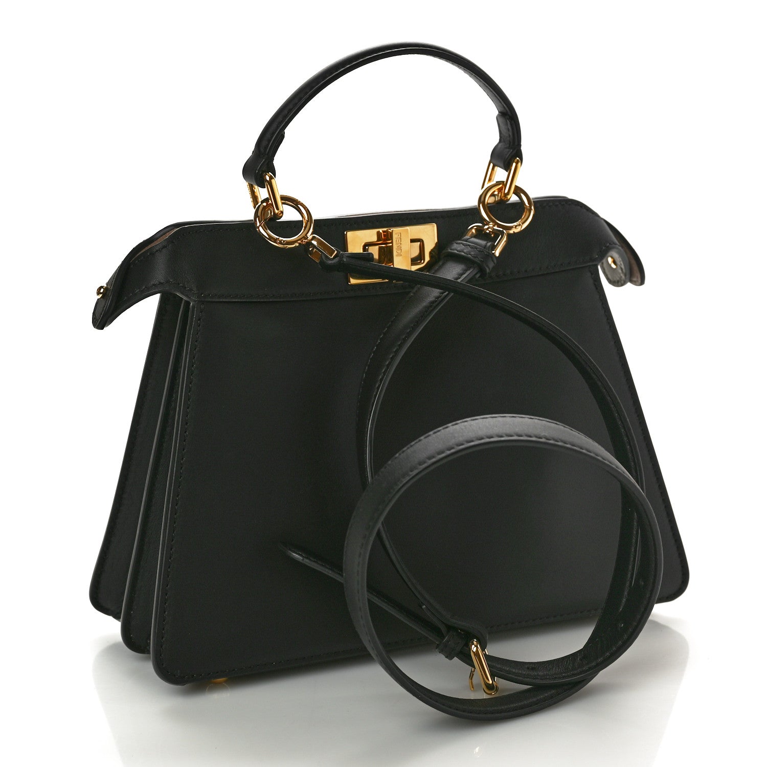 Fendi Vitello Seta Nappa Bi-Color Small Peekaboo I SEE U Satchel Black Light Rose Tortora 3 of 9