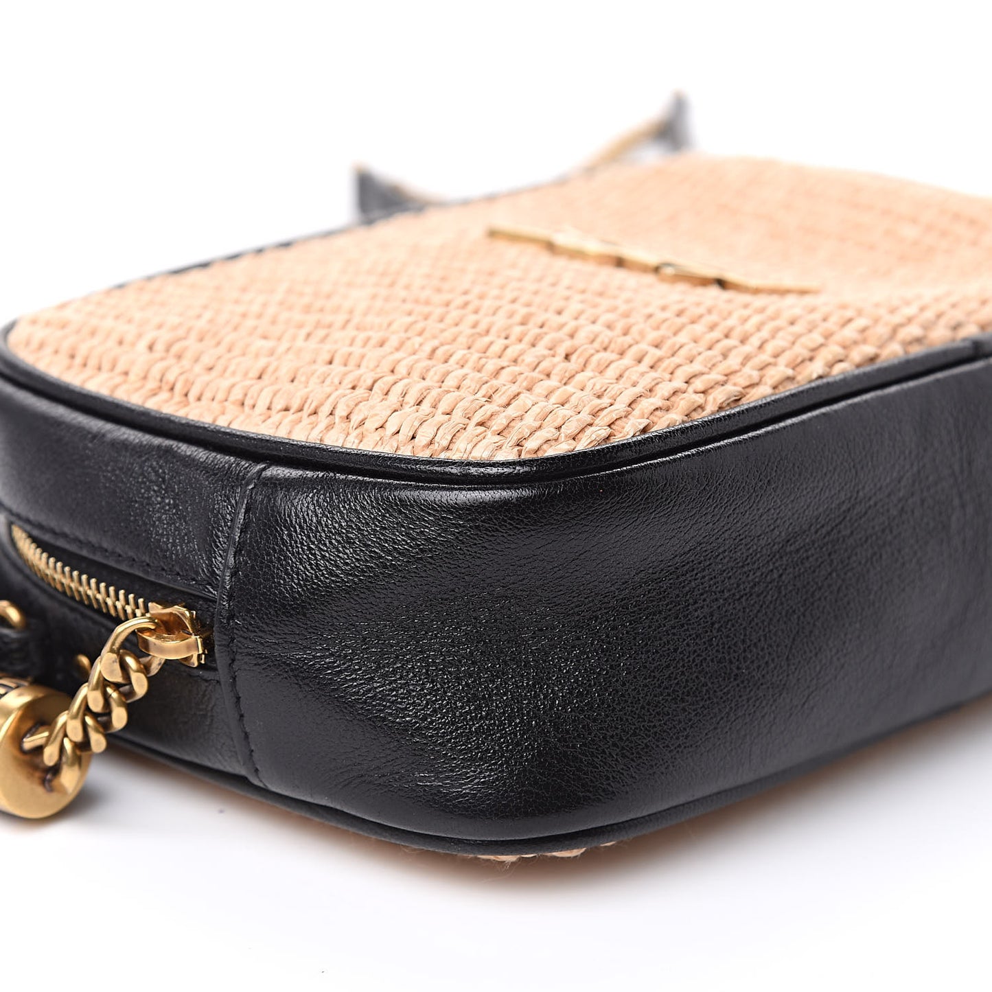 Raffia Canvas Monogram Mini Lou Camera Bag Beige Black